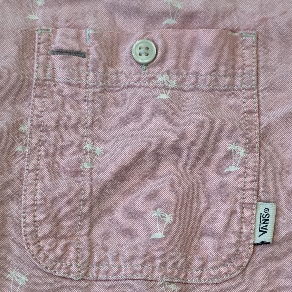 Vans Pink Tropical Themed 100% Cotton Short Sleeve Button Down Shirt w/Pocket - Picture 5 of 9